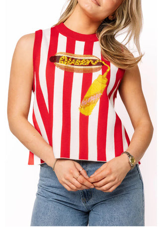 Queen of Sparkle Red/White Stripe Mustard Hot Dog Tank