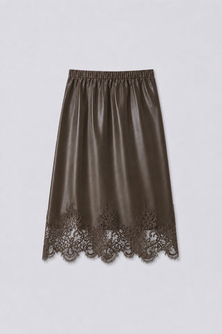 Suncoo Vegan Leather Skirt Lace Hem