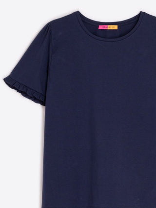 Villagallo Navy Tee with Ruffled Sleeves