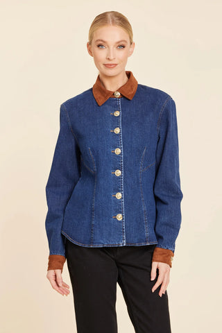Dolce Cabo Faux Suede Trimmed Denim Shirt