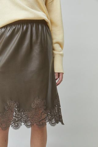 Suncoo Vegan Leather Skirt Lace Hem