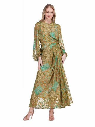 Jade Side Drape Pleated Maxi