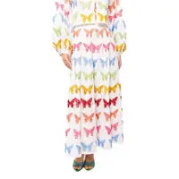 QOS White Butterfly Cotton Midi Skirt