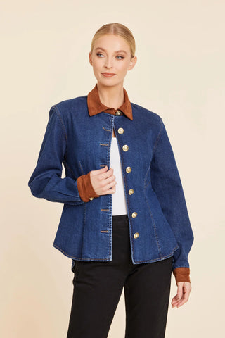 Dolce Cabo Faux Suede Trimmed Denim Shirt