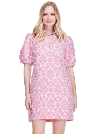Jade Damask Collar V-Neck Dress