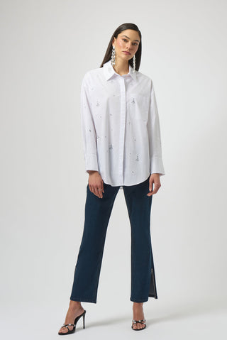 Joseph Ribkoff White Button Down Rhinstone