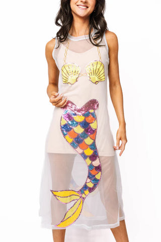 QOS White Sheer Mermaid Midi