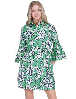 Joy Joy Flared Sleeve Trim Shirt Dress