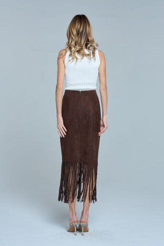 Ciebon Suede Fringe Midi Skirt