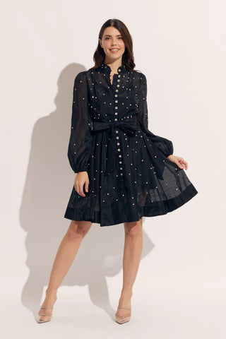 Long Sleeve Scattered Rhinestone Short Dress