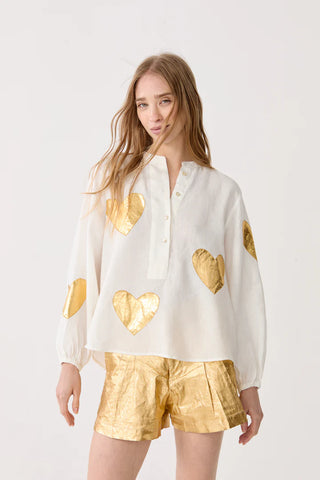 Cupid Linen Shirt With Gold Hearts