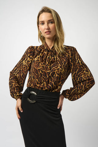 Leopard Print Blouse with tie Neck