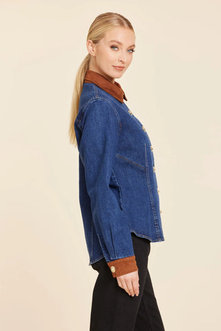 Dolce Cabo Faux Suede Trimmed Denim Shirt