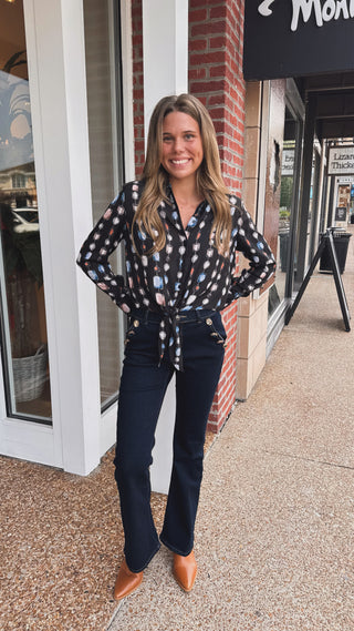 OOlala Jewel Print Tie Front Blouse