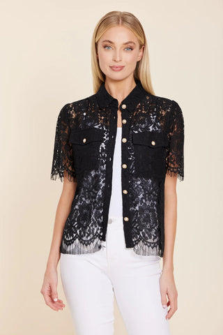 Dolce Cabo Floral Lace Pearl Button Blouse