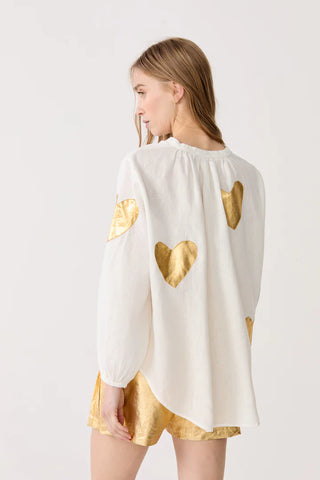 Cupid Linen Shirt With Gold Hearts