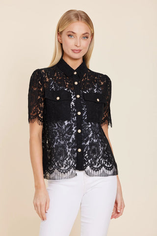 Dolce Cabo Floral Lace Pearl Button Blouse