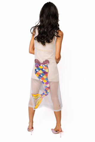 QOS White Sheer Mermaid Midi