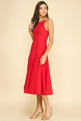 Pinch Halter Neck ALine Midi Dress