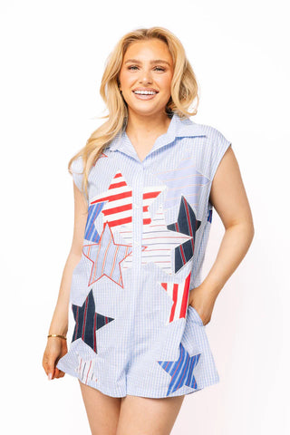 Queen of Sparkles USA Patch Stars Romper