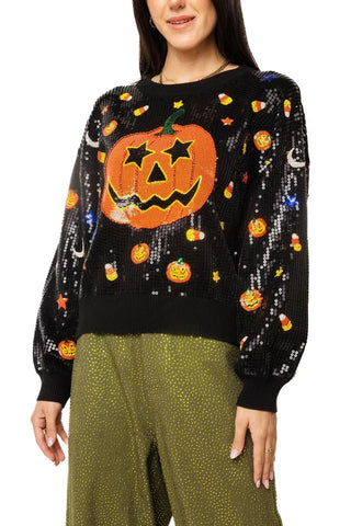 Queen of Sparkles Full Sequin Pumpkin & Mini Icon Sweater