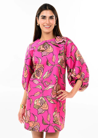 Uncle Frank Metallic Brocade Dress Gathered Sleeve