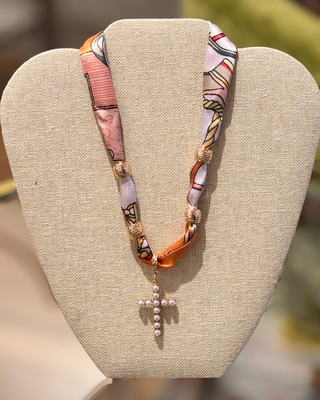 GS Pave Cross Charm Scarf Necklace