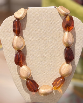 GS Metal & Acrylic Mixed Link Necklace - Tortoise/Gold
