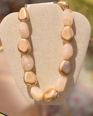 GS Metal & Acrylic Link Necklace - Ivory Gold