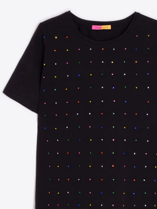 Villagallo T-shirt with multi color rhinestones