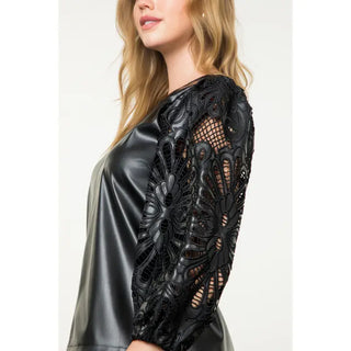 THML Laser Cut Sleeve VL Leather Top