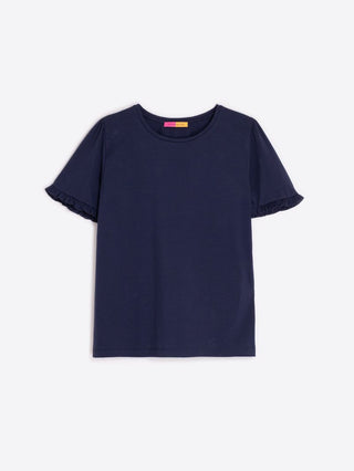 Villagallo Navy Tee with Ruffled Sleeves