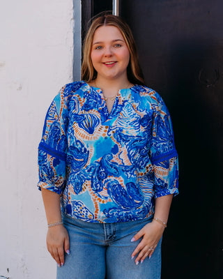 Jade Contrast Trim Peasant Top