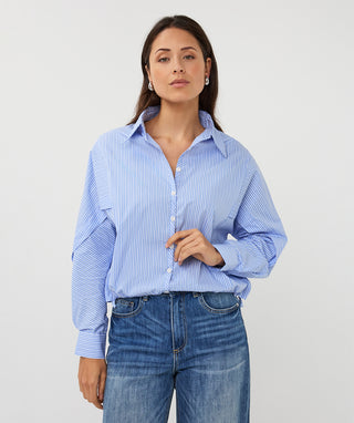 Esqualo Striped Cropped Batwing Shirt