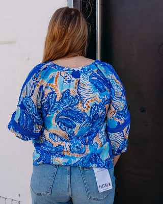 Jade Contrast Trim Peasant Top