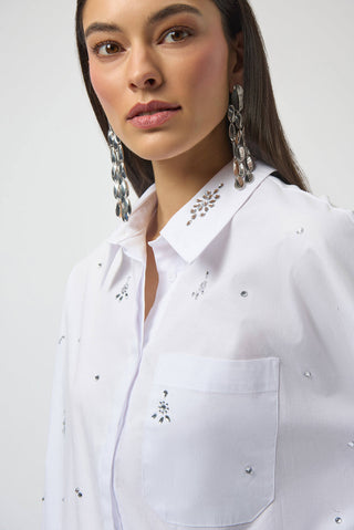 Joseph Ribkoff White Button Down Rhinstone